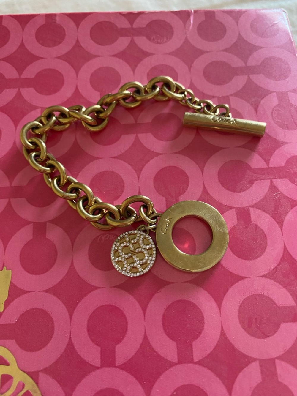 Coach Gold-Tone Toggle Chain Bracelet with Pave Charm - Picture 5 of 9